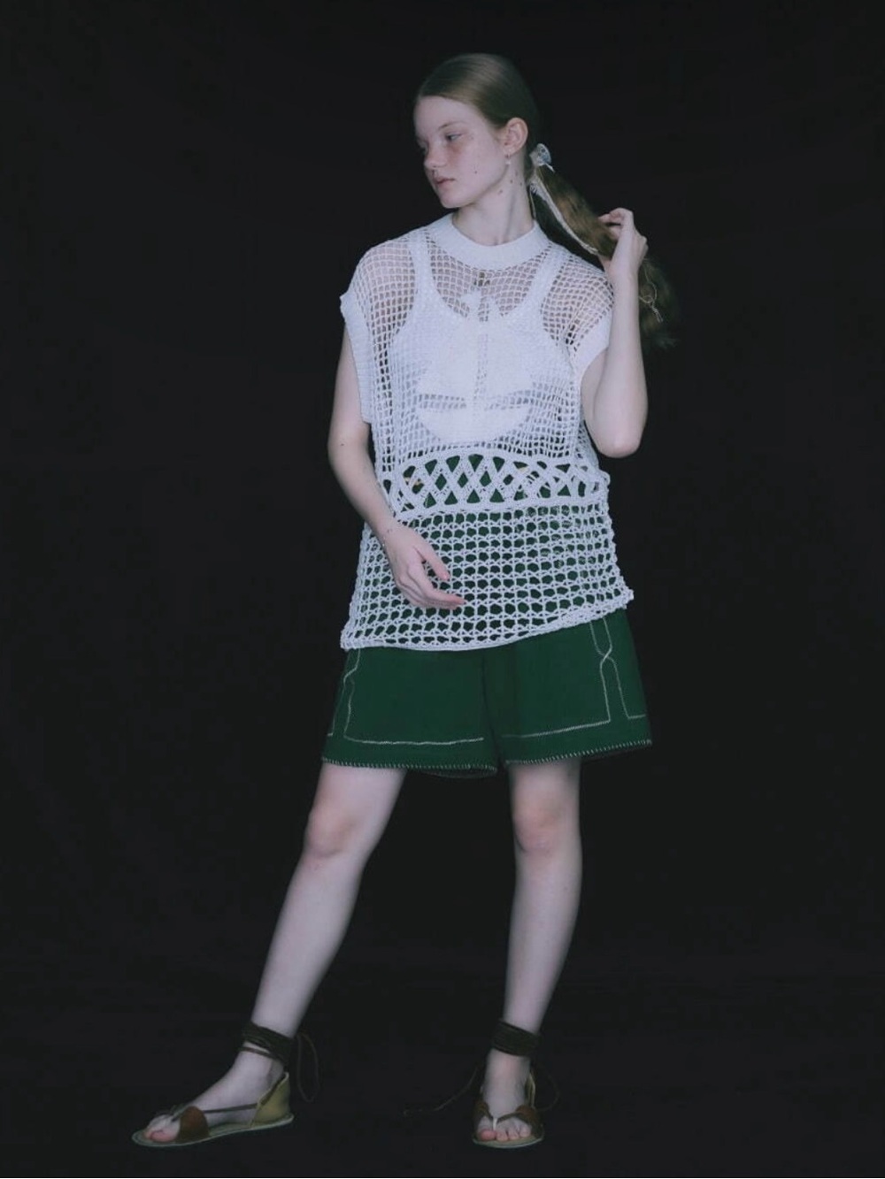 Aseedoncloud SS24 Green Stitch Detail Wide Leg Shorts S